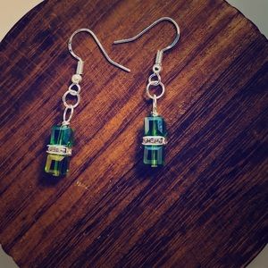 Green Glass Christmas Package Dangle Earrings